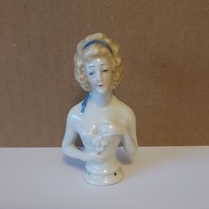 German Half Doll Pincushion Doll Porcelain Blonde Hair